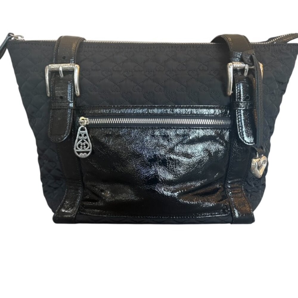 Brighton Black Quilted & Patent Leather Shoulder bag/tote